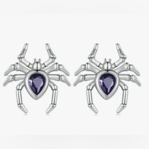 925 Sterling Silver Spider Purple Stone Stud Earrings
